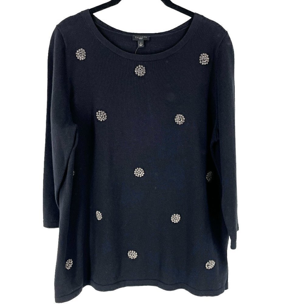 SALE NWT Talbot's Crystal Embellish Cotton Silk Black 3/4 Sleeve Sweater Plus XL